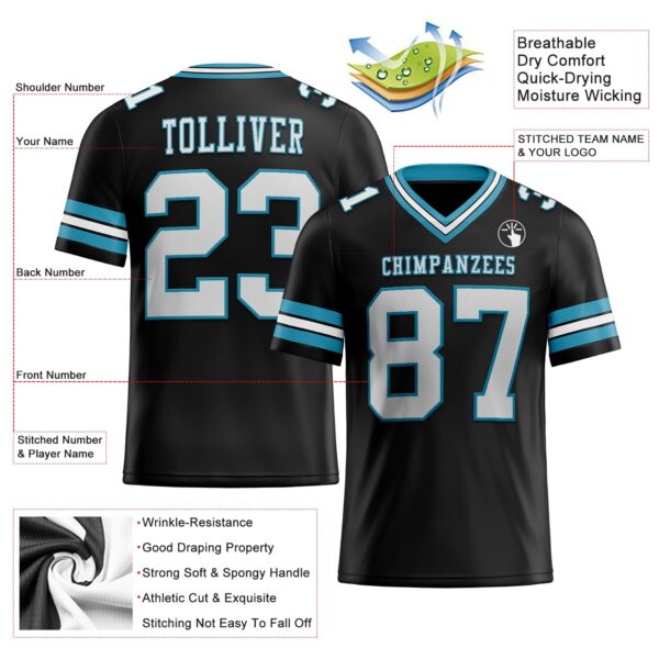 Custom Black White-Panther Blue Authentic Football Jersey