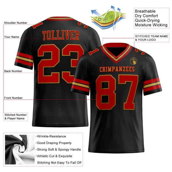 Custom Black Red-Old Gold Authentic Football Jersey