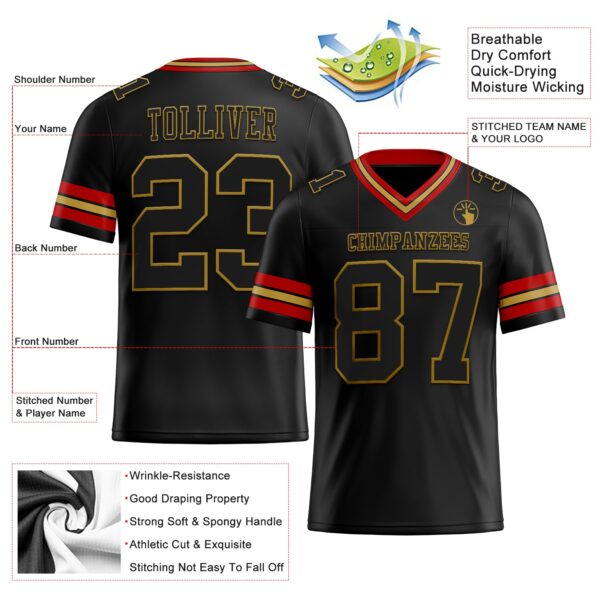 Custom Black Old Gold-Red Authentic Football Jersey