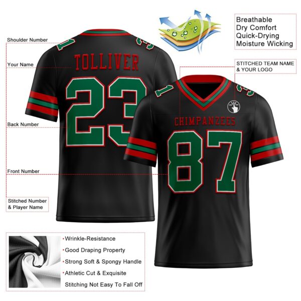Custom Black Kelly Green-Red Authentic Football Jersey