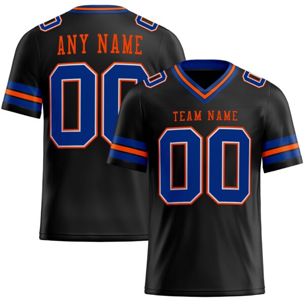 Custom Black Royal-Orange Authentic Football Jersey