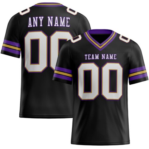 Custom Black White Old Gold-Purple Authentic Football Jersey