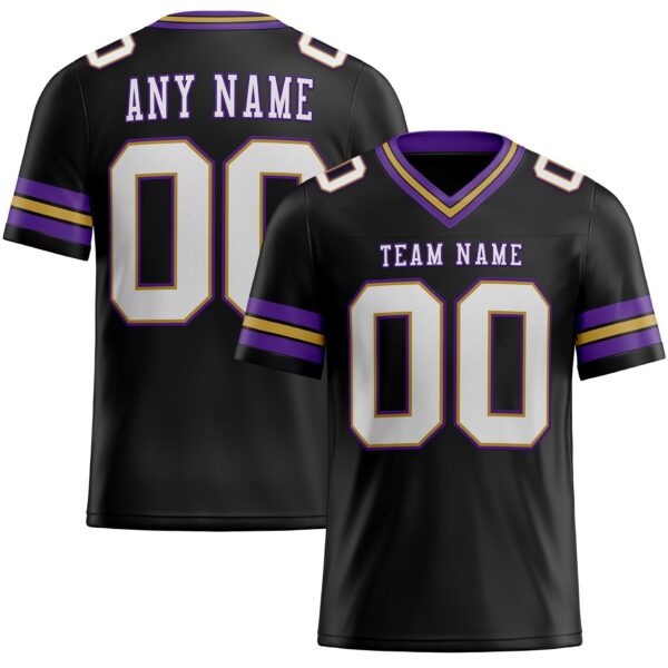 Custom Black White Old Gold-Purple Authentic Football Jersey