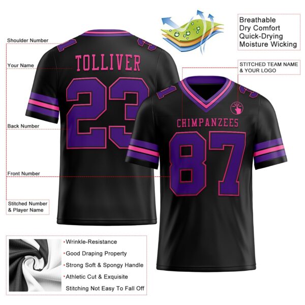 Custom Black Purple-Pink Authentic Football Jersey