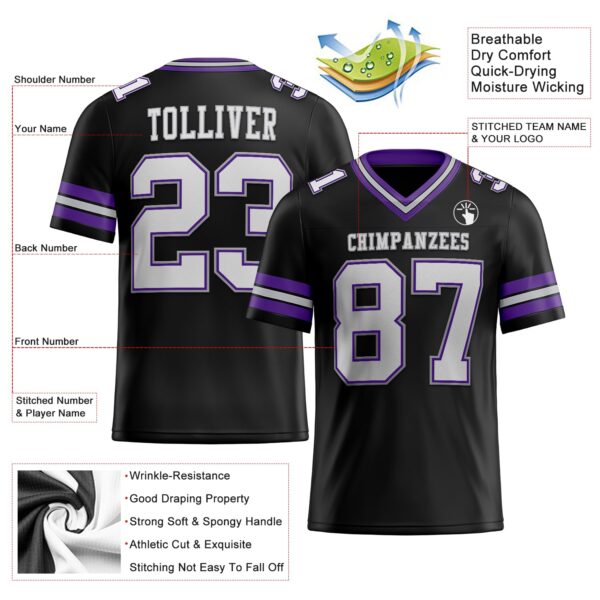 Custom Black White Purple-Gray Authentic Football Jersey