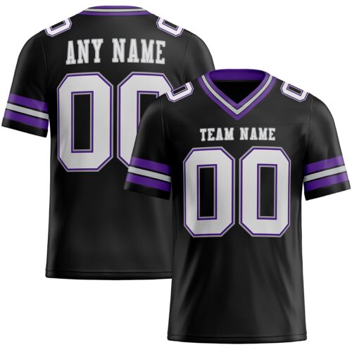 Custom Black White Purple-Gray Authentic Football Jersey