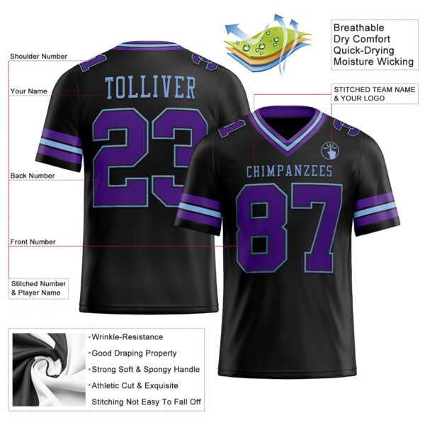 Custom Black Purple-Light Blue Authentic Football Jersey