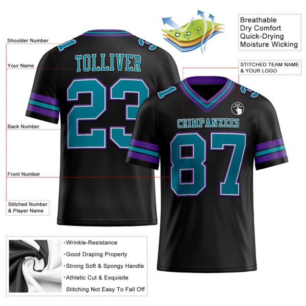 Custom Black Teal-Purple Authentic Football Jersey