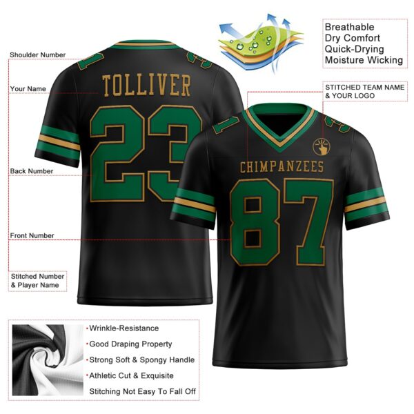 Custom Black Kelly Green-Old Gold Authentic Football Jersey