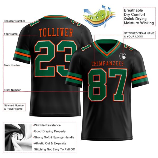 Custom Black Kelly Green-Orange Authentic Football Jersey