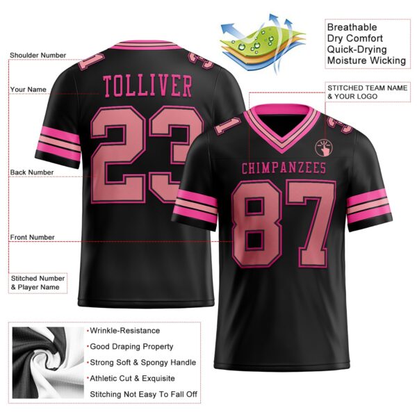 Custom Black Medium Pink-Pink Authentic Football Jersey