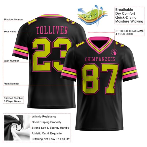 Custom Black Neon Yellow-Pink Authentic Football Jersey