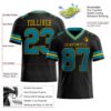 Custom Black Teal-Yellow Authentic Football Jersey