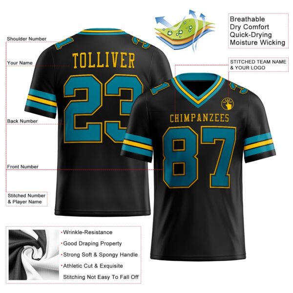 Custom Black Teal-Yellow Authentic Football Jersey