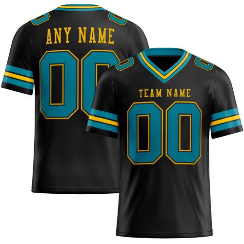 Black1729 Custom Black Teal-Yellow Authentic Football Jersey