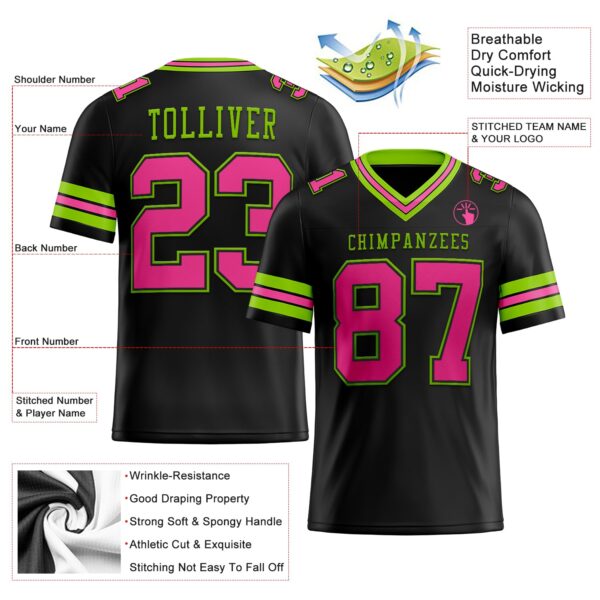 Custom Black Pink-Neon Green Authentic Football Jersey