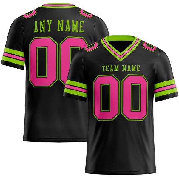 Custom Black Pink-Neon Green Authentic Football Jersey