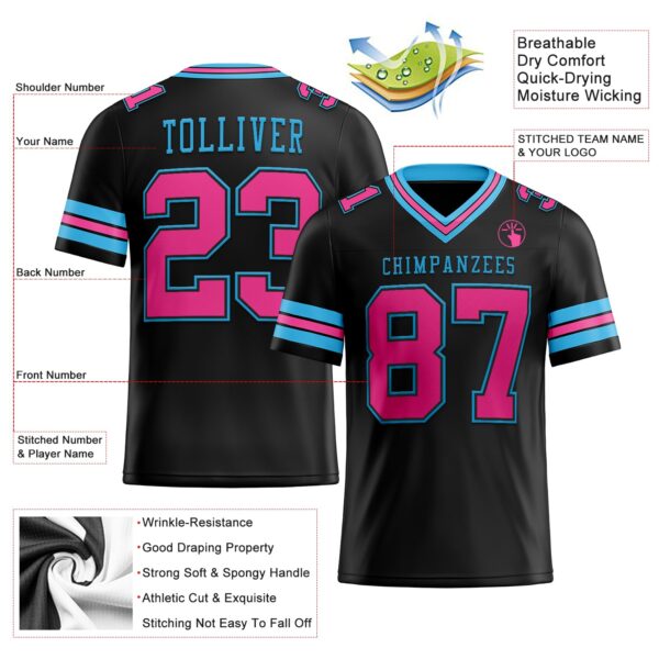 Custom Black Pink-Sky Blue Authentic Football Jersey