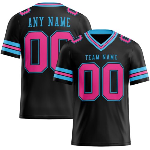 Custom Black Pink-Sky Blue Authentic Football Jersey