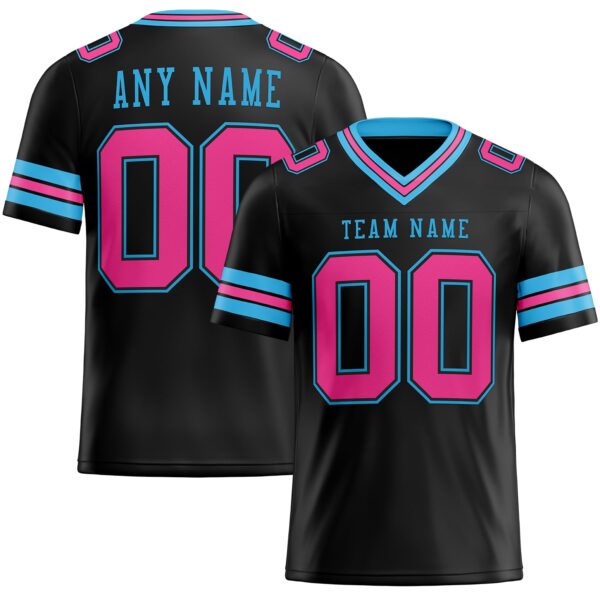 Custom Black Pink-Sky Blue Authentic Football Jersey