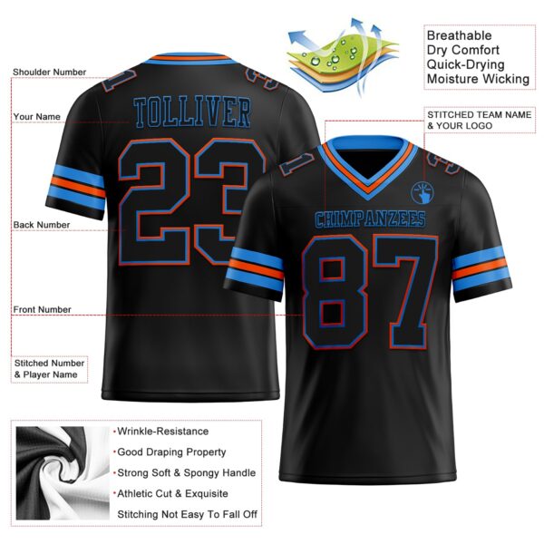 Custom Black Powder Blue-Orange Authentic Football Jersey