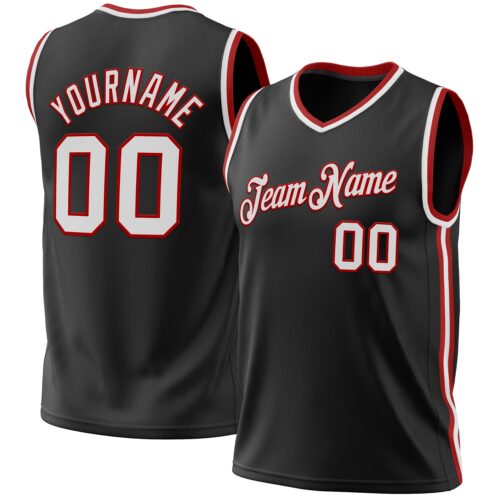 Black1927 Custom Black White-Red Authentic Throwback Basketball Jersey