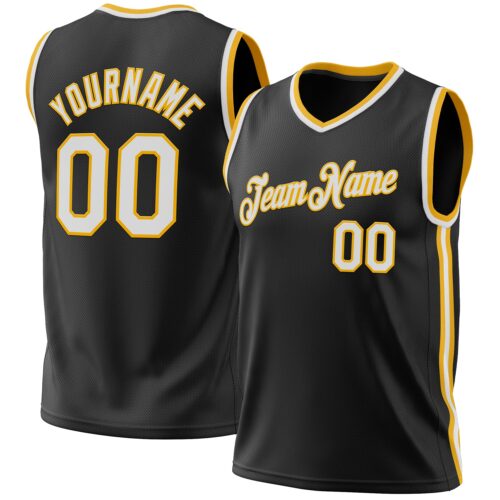Black1932 Custom Black White-Gold Authentic Throwback Basketball Jersey