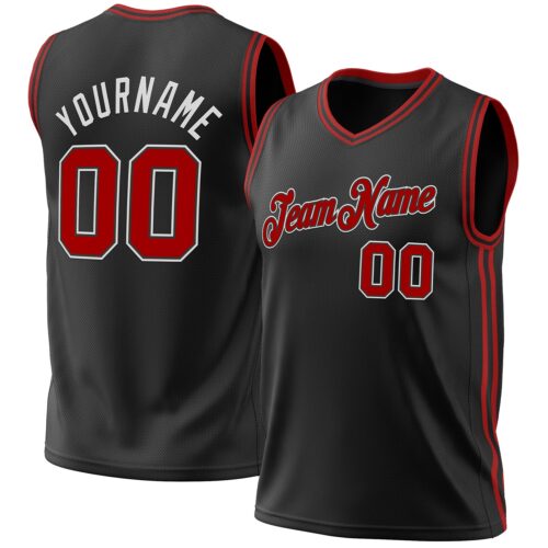 Black1934 Custom Black Red-White Authentic Throwback Basketball Jersey