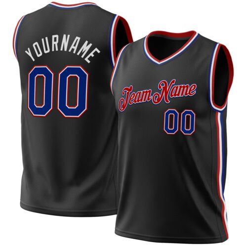 Black1935 Custom Black Royal-Red Authentic Throwback Basketball Jersey