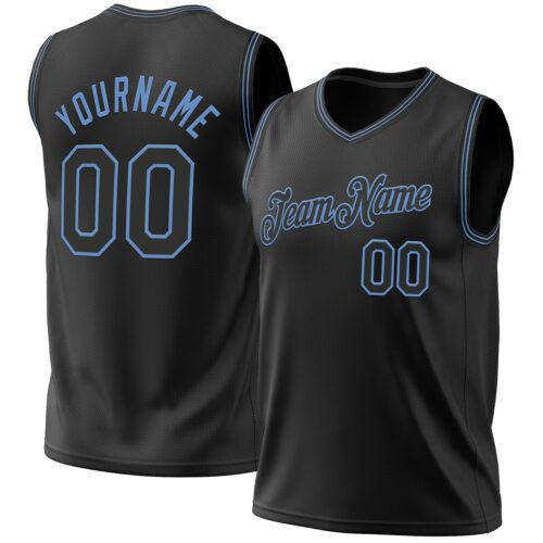 Black1940 Custom Black Light Blue Authentic Throwback Basketball Jersey