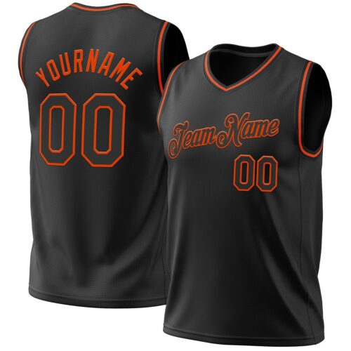 Black1942 Custom Black Orange Authentic Throwback Basketball Jersey