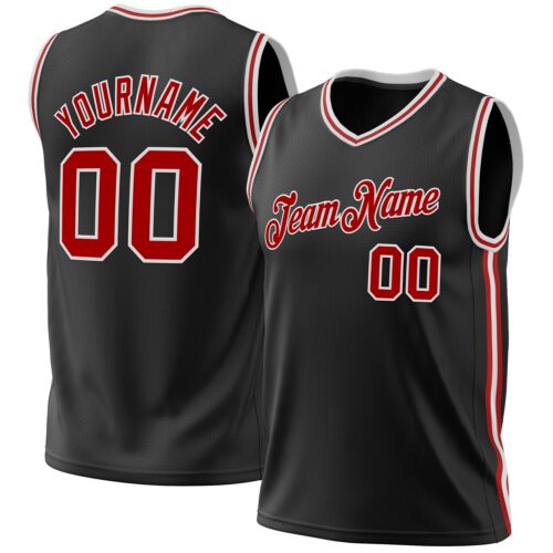 Black1943 Custom Black Red-White Authentic Throwback Basketball Jersey