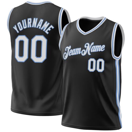 Black1944 Custom Black White-Light Blue Authentic Throwback Basketball Jersey