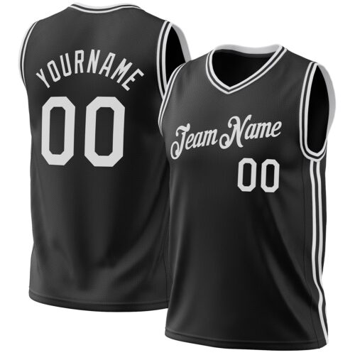 Black1945 Custom Black White Authentic Throwback Basketball Jersey