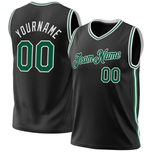 Black1947 Custom Black Kelly Green-White Authentic Throwback Basketball Jersey