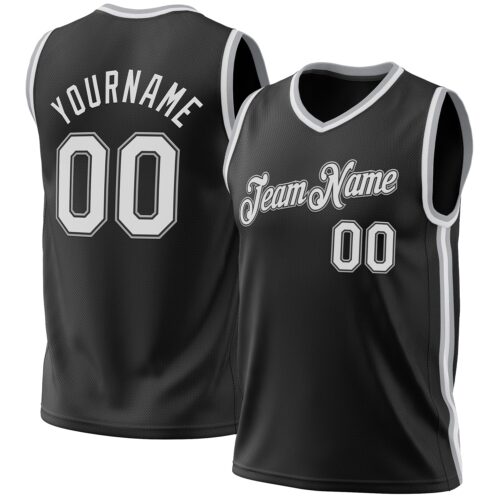Black1950 Custom Black White-Gray Authentic Throwback Basketball Jersey
