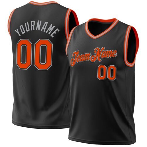 Black1951 Custom Black Orange-Gray Authentic Throwback Basketball Jersey