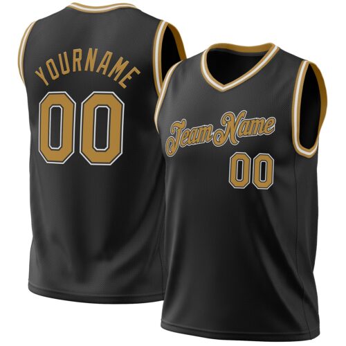 Black1957 Custom Black Old Gold-White Authentic Throwback Basketball Jersey