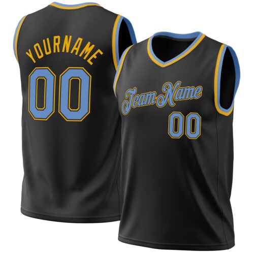 Black1958 Custom Black Light Blue-Gold Authentic Throwback Basketball Jersey