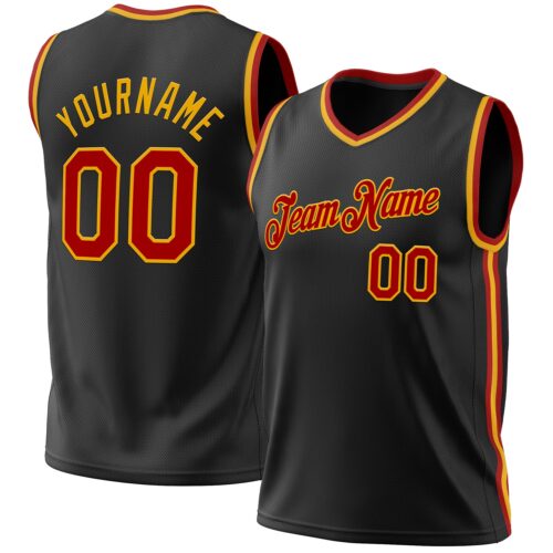 Black1966 Custom Black Red-Gold Authentic Throwback Basketball Jersey