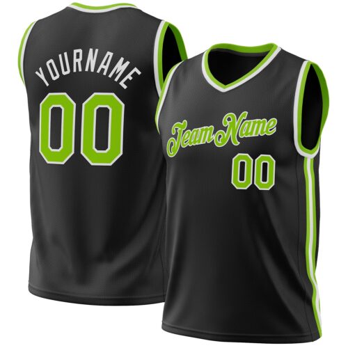 Black1967 Custom Black Neon Green-White Authentic Throwback Basketball Jersey