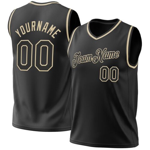 Black1968 Custom Black Cream Authentic Throwback Basketball Jersey