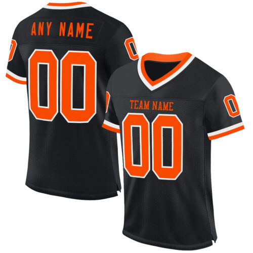 Black2239 Custom Black Orange-White Mesh Authentic Throwback Football Jersey