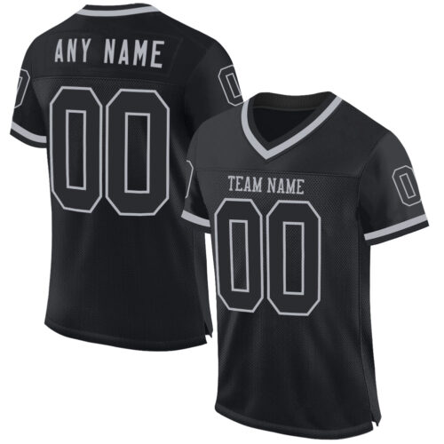 Black2242 Custom Black Gray Mesh Authentic Throwback Football Jersey