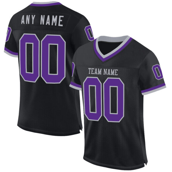 Black2244 Custom Black Purple-Gray Mesh Authentic Throwback Football Jersey