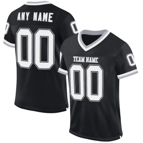 Black2245 Custom Black White-Gray Mesh Authentic Throwback Football Jersey
