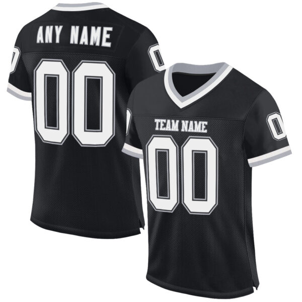 Black2245 Custom Black White-Gray Mesh Authentic Throwback Football Jersey