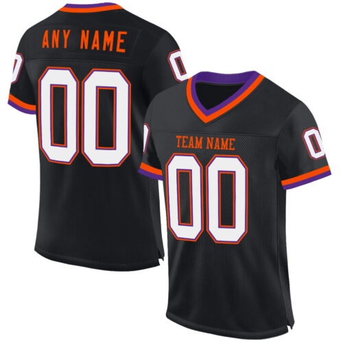 Black2247 Custom Black Purple-Orange Mesh Authentic Throwback Football Jersey