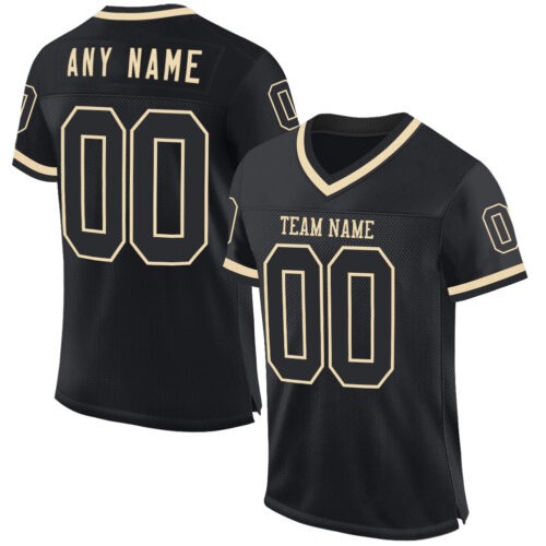 Black2252 Custom Black Cream Mesh Authentic Throwback Football Jersey