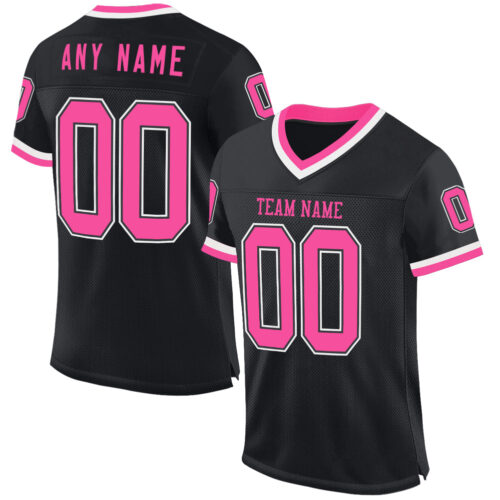 Black2254 Custom Black Pink-White Mesh Authentic Throwback Football Jersey
